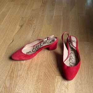Sam Edelman Red Suede Slingback Block Heels